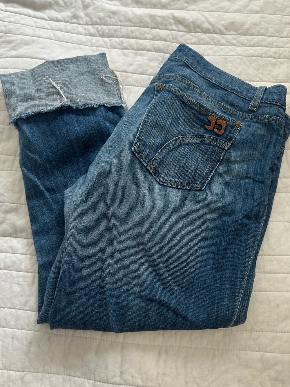 Joe’s Jeans Wide Raw Cuff Kicker Crop Jeans Women’s 31 Medium Wash Raw Hem